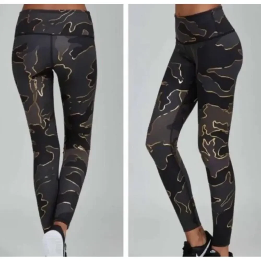 Noli Studio Guerra Gold Foil Marble Black Leggings Yoga L